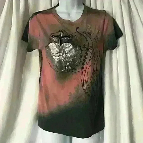 Dragonfly Rock and Roll Pink Heart T-shirt - Picture 1 of 7